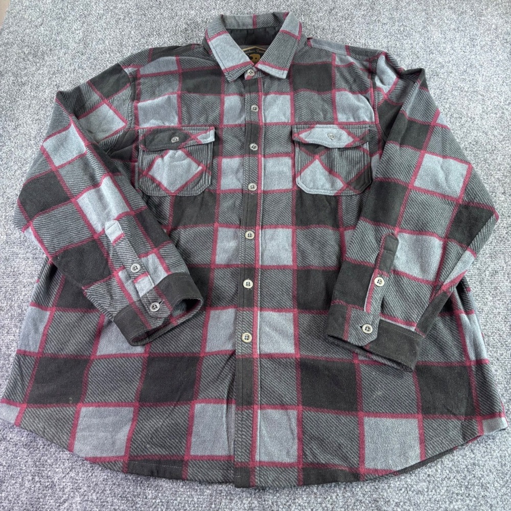 Freedom Foundry Fleece Shirt Mens XXL Grey Black Red Plaid Button Down Flannel
